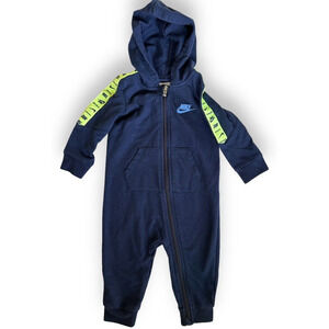 Nike Swoosh Jumper Baby Hoodie 6/9 Months Navy Blue Neon Green
